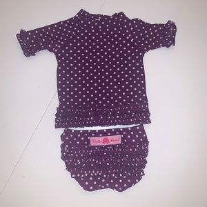 Purple polka dot ruffled rash guard bikini 💜